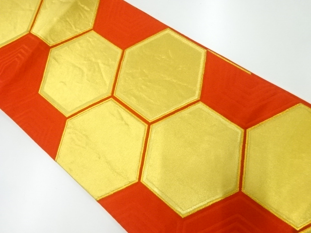 アンティーク　亀甲繋ぎ模様織出し袋帯（着用可）